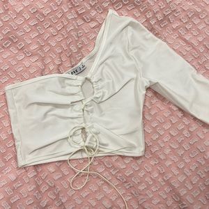 White one shoulder crop top